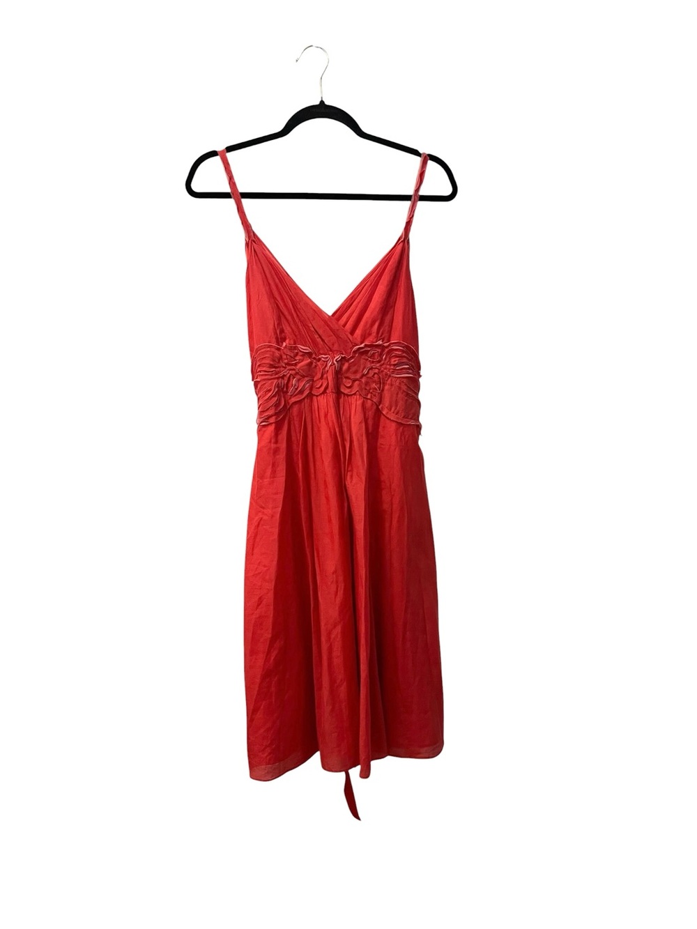 Vivienne Tam Coral Orange Lightweight Cotton Silk Midi Dress Rosette Waist Trim